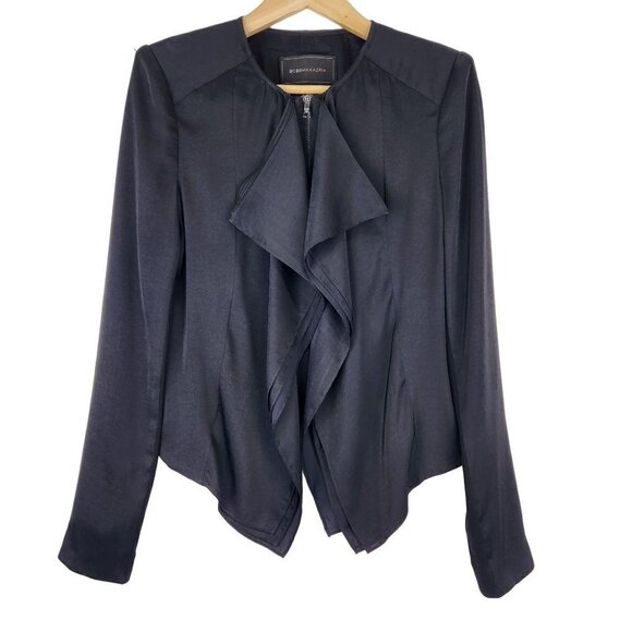BCBGMaxAzria Flora Cascade Collar Jacket Womens S Black Full Zip - Picture 1 of 7